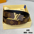 LOUIS VUITTON LV INITIALES 30 MM REVERSIBLE BELT IN BROWN MONOGRAM AND BLACK CALFSKIN GOLD HARDWARE