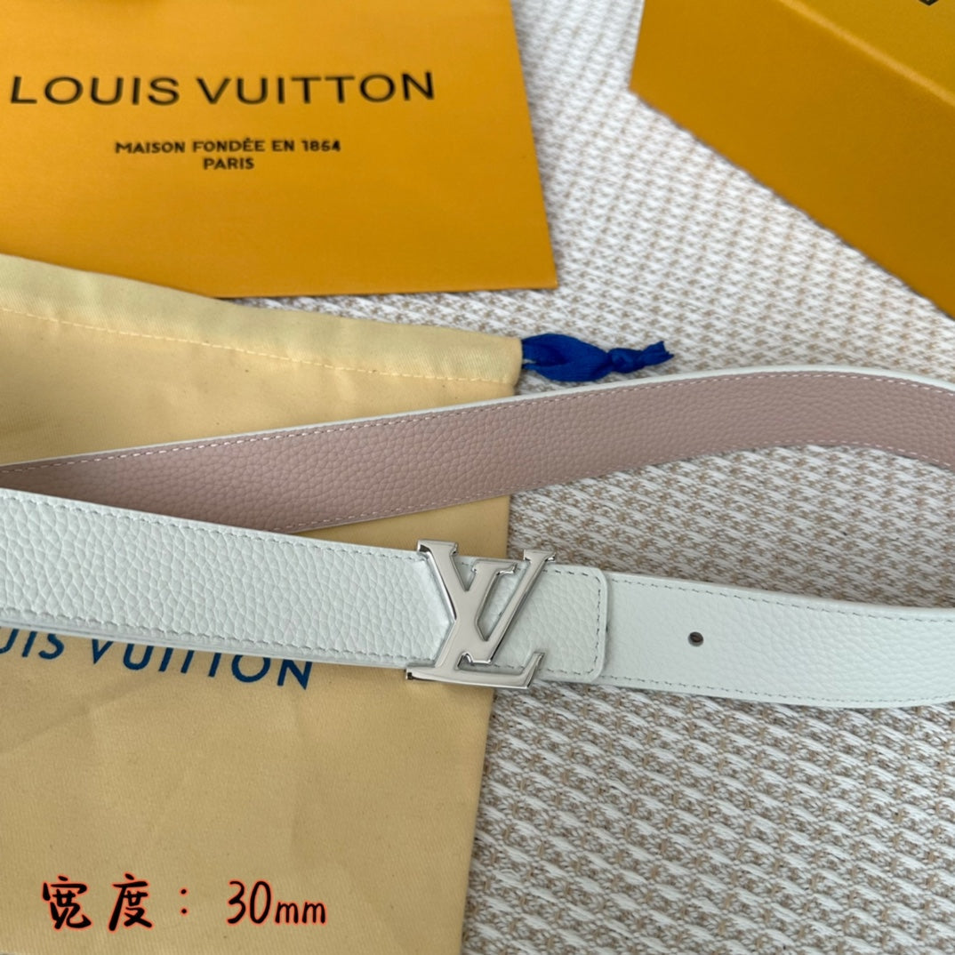 LOUIS VUITTON LV 30 MM BELTS IN WHITE AND PINK PASTEL CALFSKIN SILVER HARDWARE