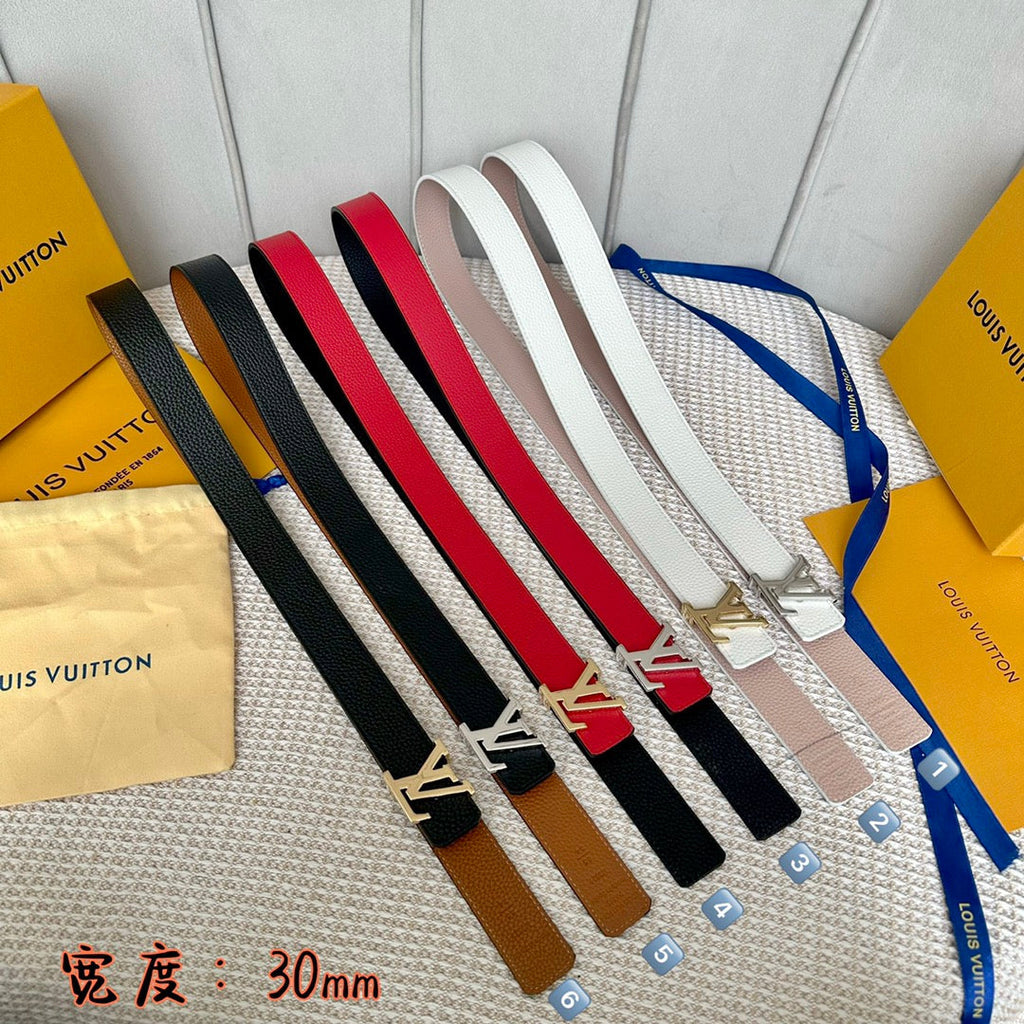 LOUIS VUITTON LV 30 MM BELTS IN WHITE AND PINK PASTEL CALFSKIN SILVER HARDWARE