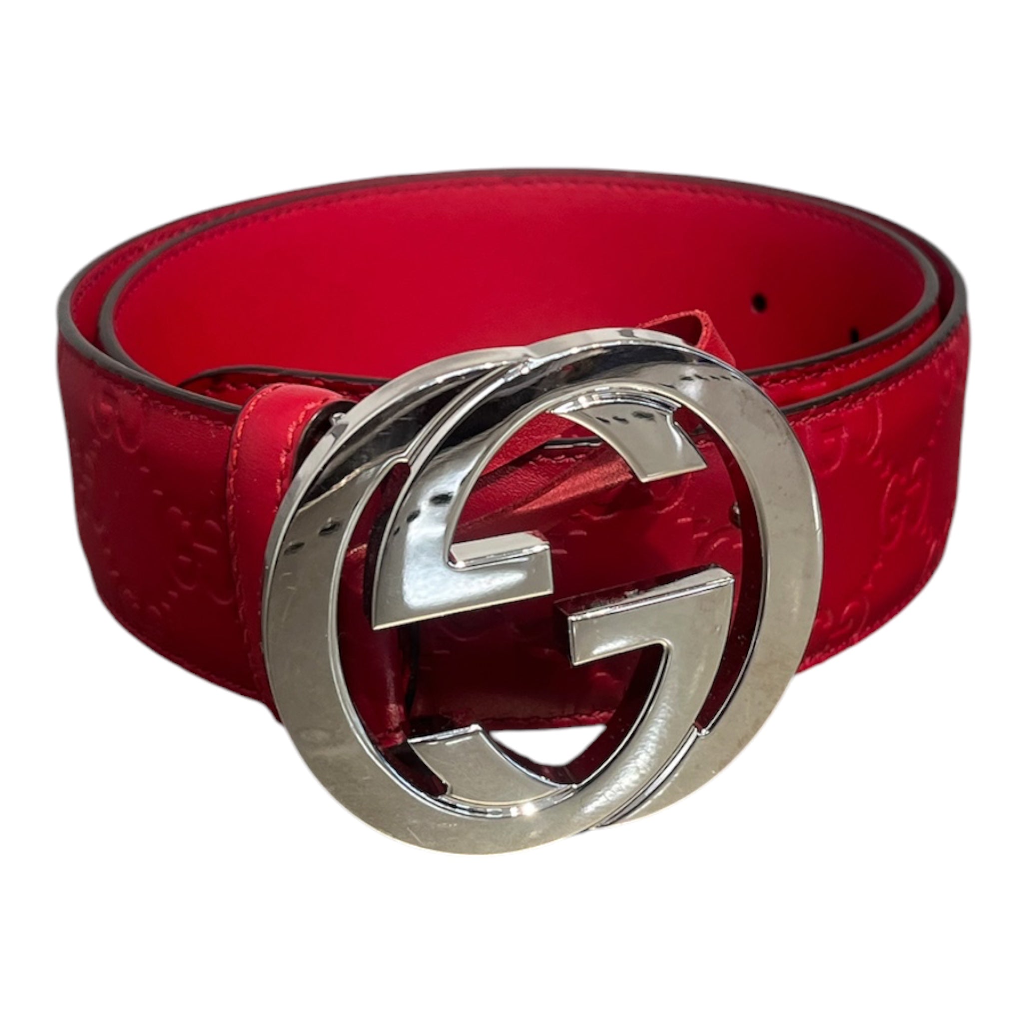 GUCCI/Belt/Leather/RED/M's/RED MONOGRAM BELT