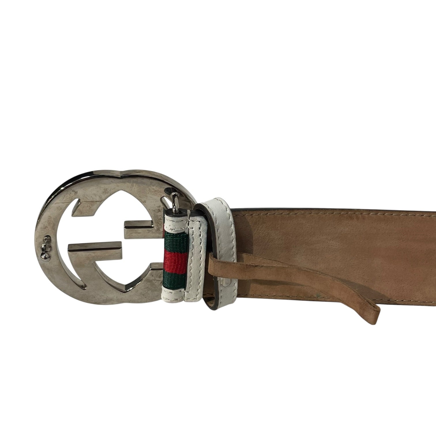 GUCCI/Belt/Leather/WHT/M's/INTERLOCKING G RED GREEN LINE
