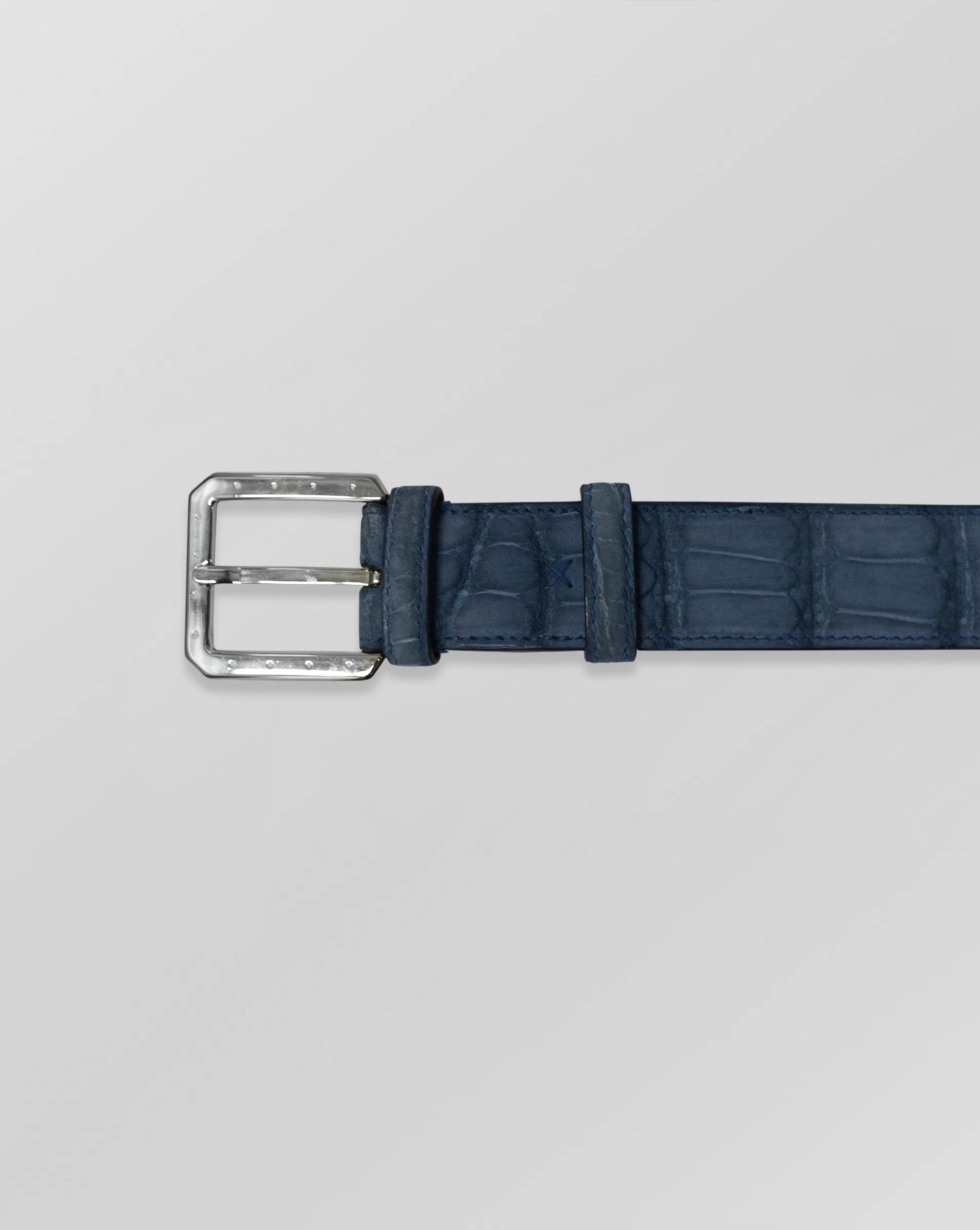 Stefano Ricci Blue Crocodile Leather Belt Silver Buckle