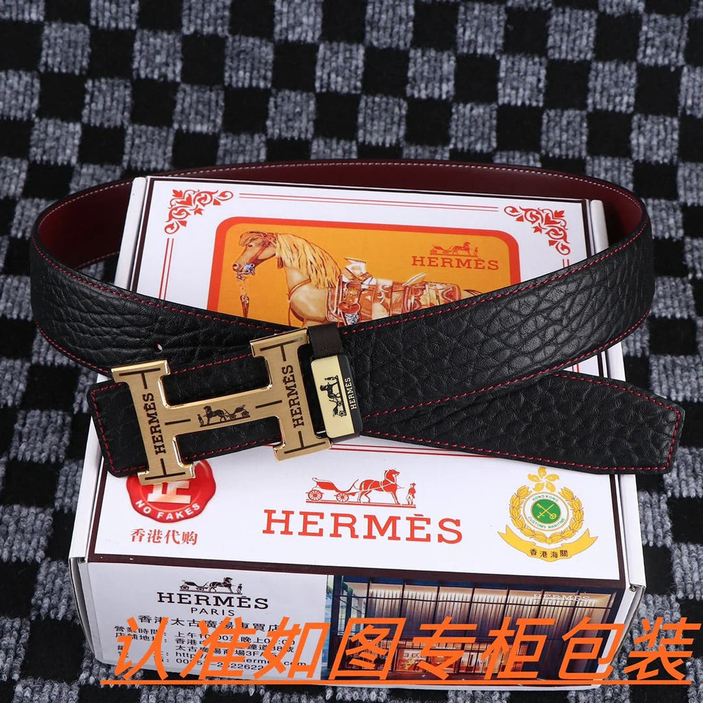 HM Belt 38mm Black Cowhide Leather Gold Buckle 619053 |Hermès belt