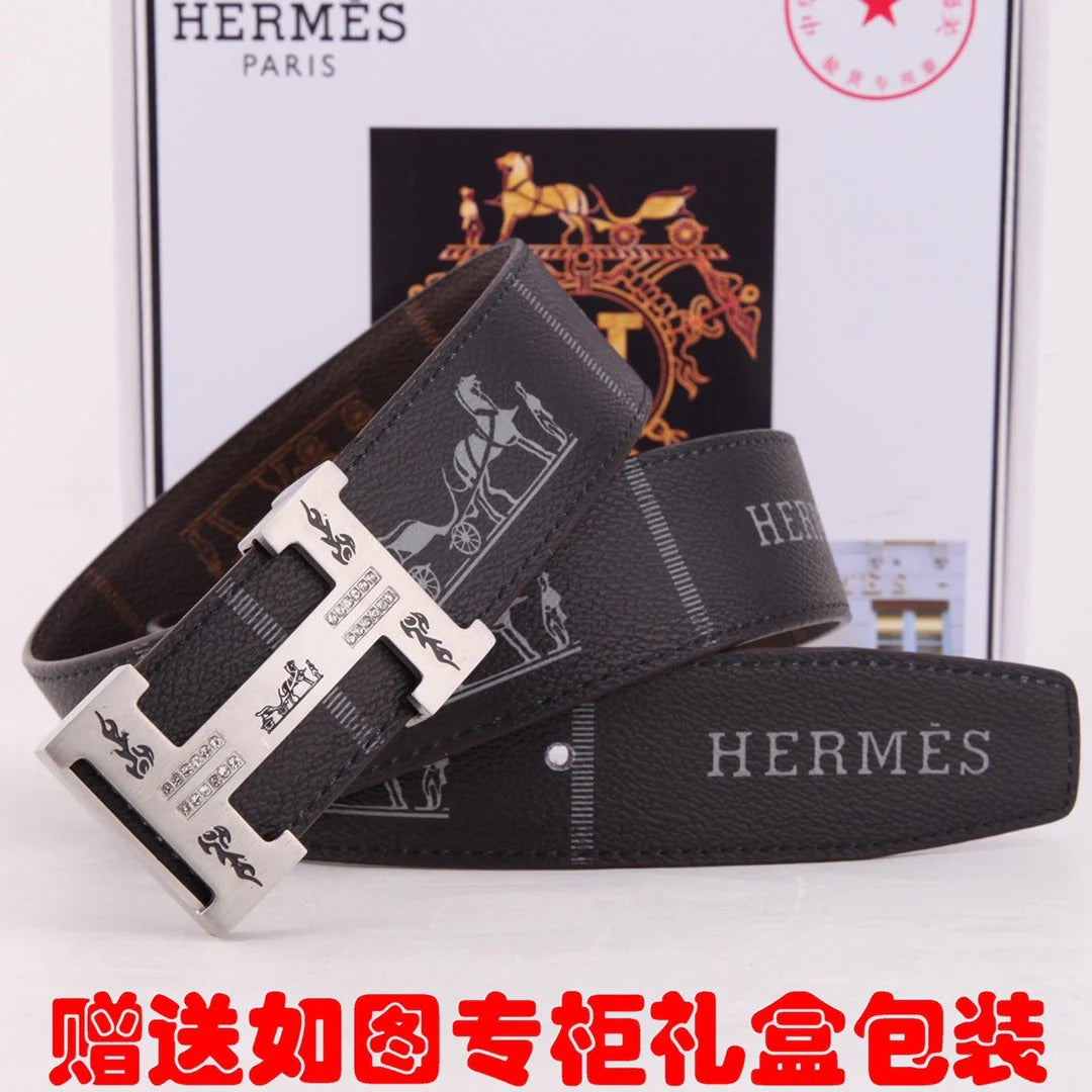 HM Constance Belt 38mm Black Brown Cowhide Sliver Buckle 620188|Hermès belt