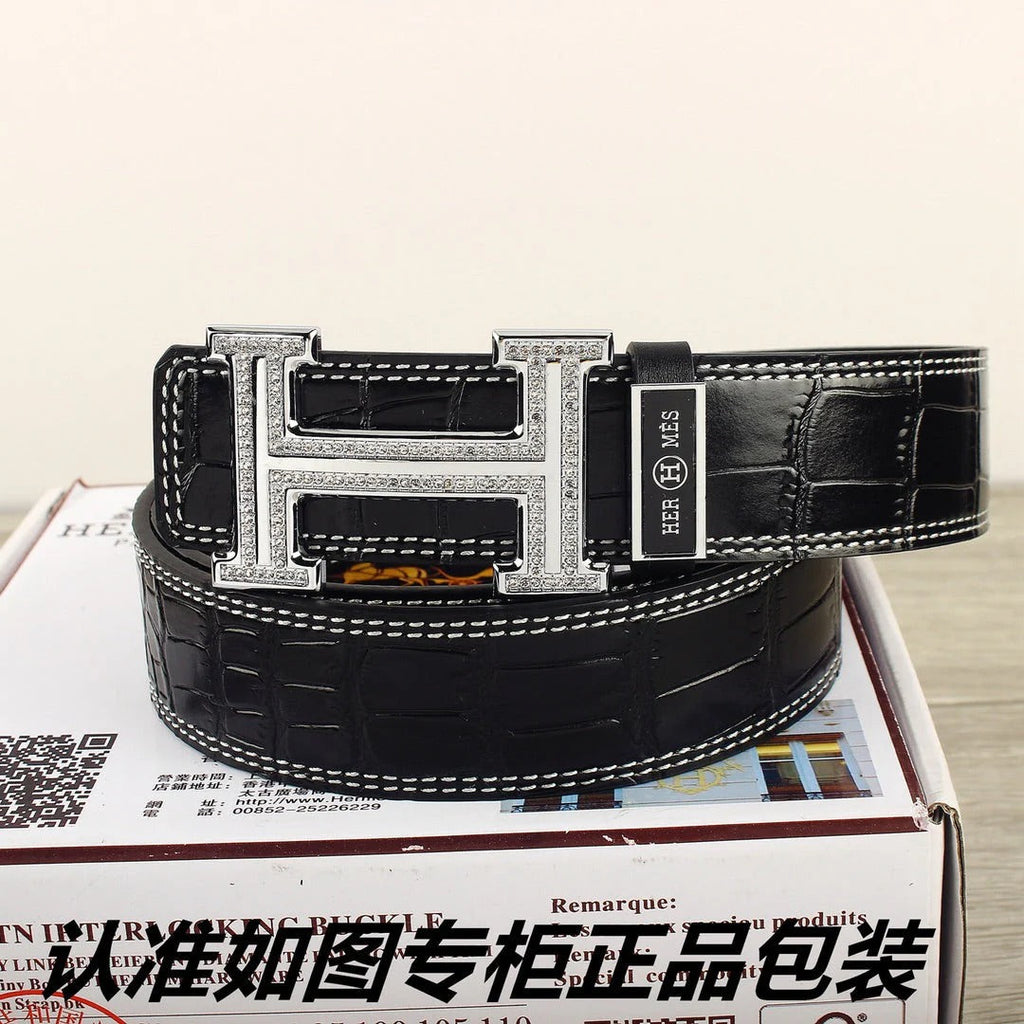 HM Original Belt 38mm Black Crocodile Pattern Sliver Buckle 620265 |Hermès belt