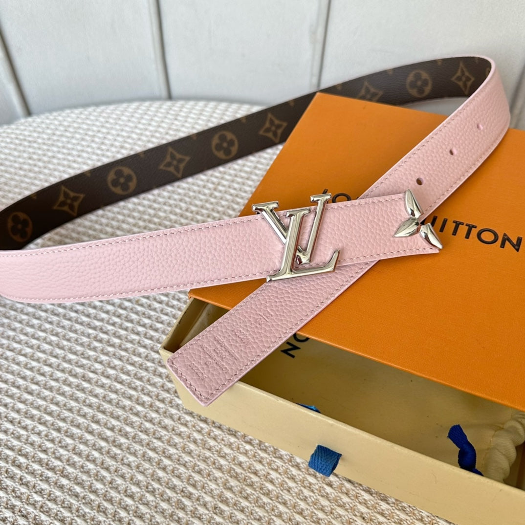 LOUIS VUITTON PRETTY LV 30MM REVERSIBLE BELT IN LIGHT PINK CALFSKIN SILVER HARDWARE