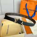 LOUIS VUITTON PRETTY LV 30MM REVERSIBLE BELT IN BLACK CALFSKIN GOLD HARDWARE
