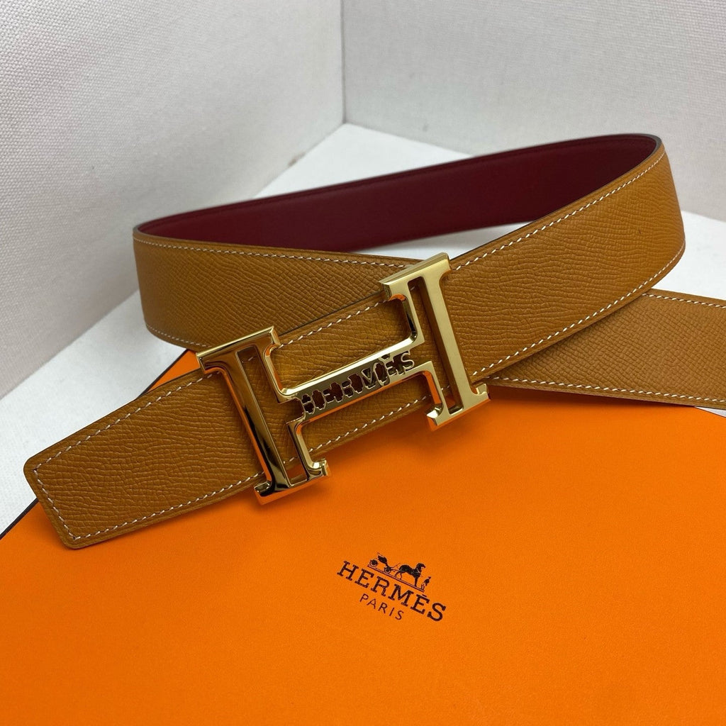 HM 3.8 Double-Sided Belt Red Brown Gold Epsom Leather 200505 |Hermès belt