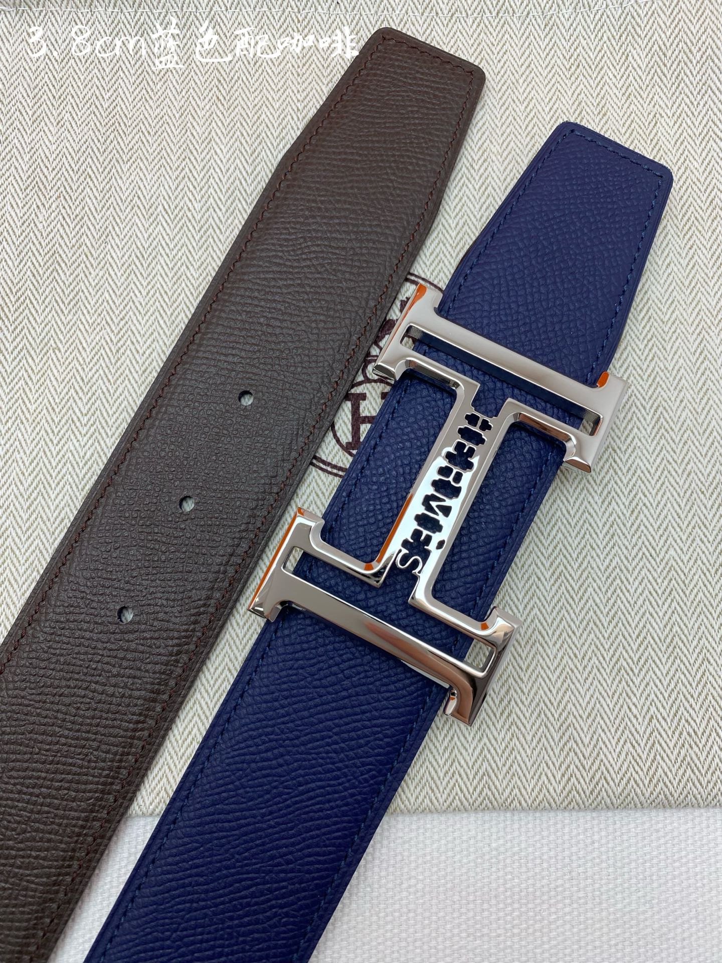 HM 3.8 Double-Sided Belt Black Dark Blue Gold Epsom Leather 200504 | Hermès belt