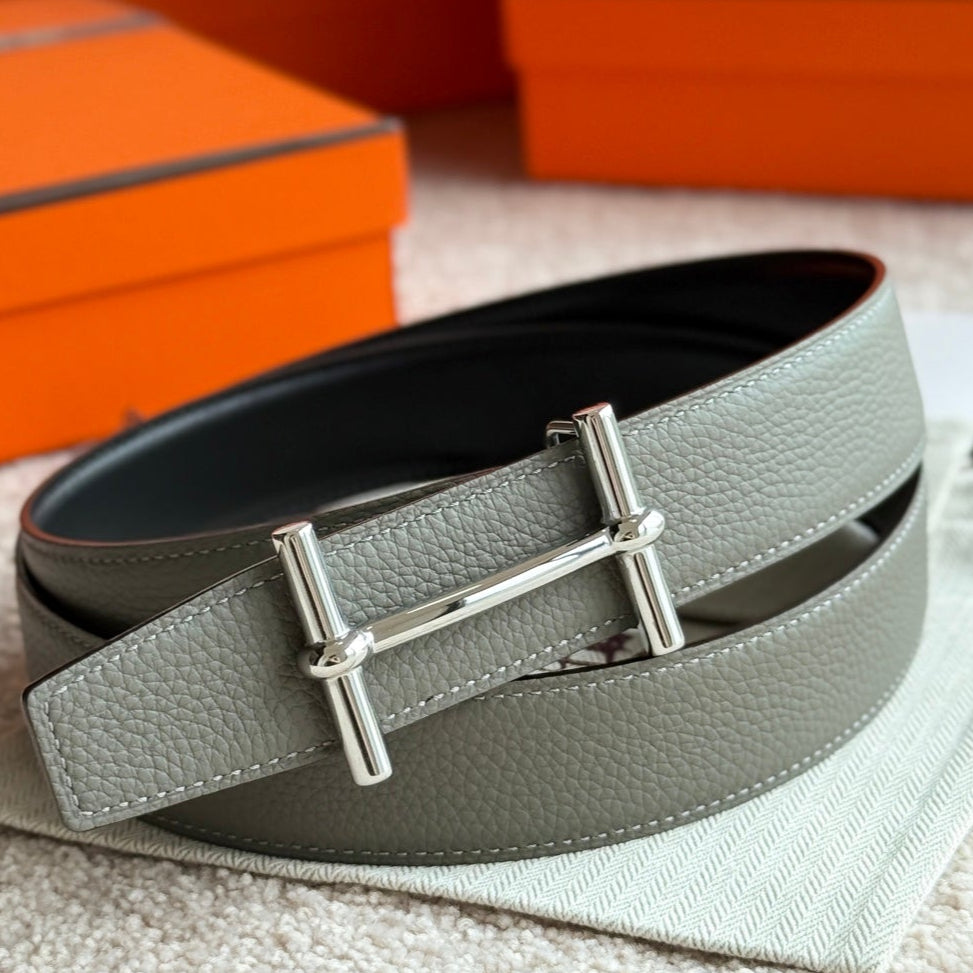 HM Silver H d'Ancre Belt Meyer Gray Leather 187775 |Hermès belt