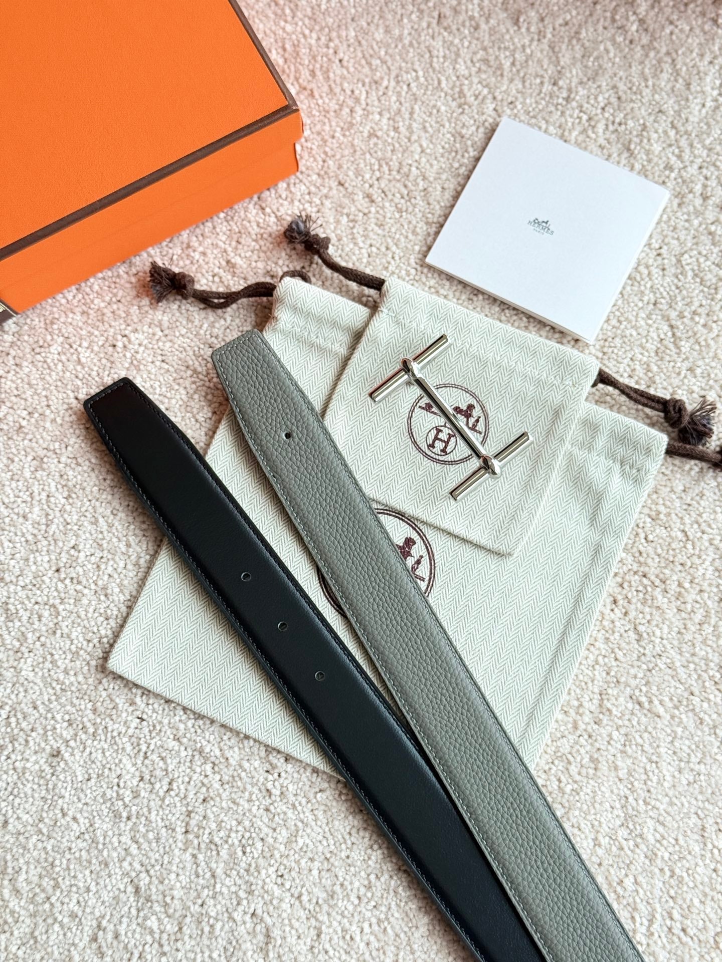 HM Silver H d'Ancre Belt Meyer Gray Leather 187775 |Hermès belt