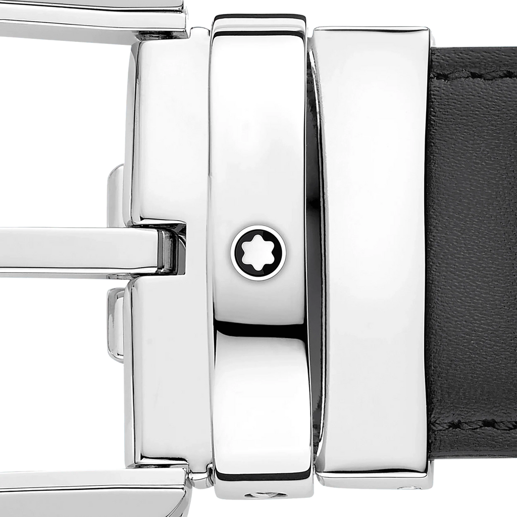 Montblanc 35mm gray leather belt with horseshoe buckle 129437